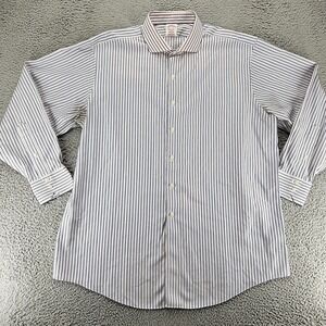 Brooks Brothers Shirt Mens 17.5 Blue Striped Madison American Supima Long Sleeve